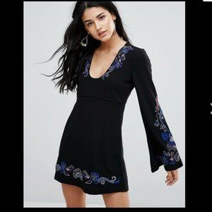 FREE PEOPLE Holiday Folk Black Mini Dress